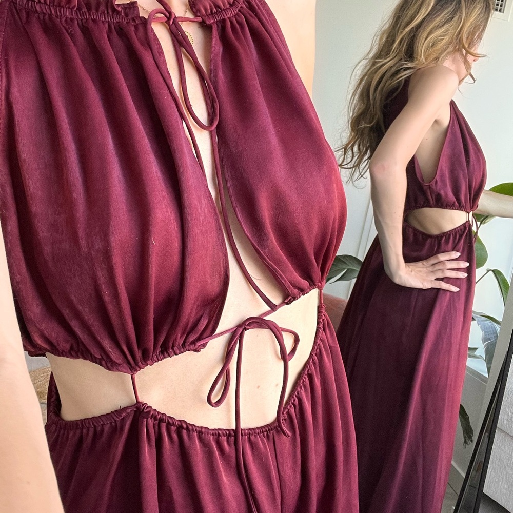 Zara Burgundy Cut-Out Jumpsuit